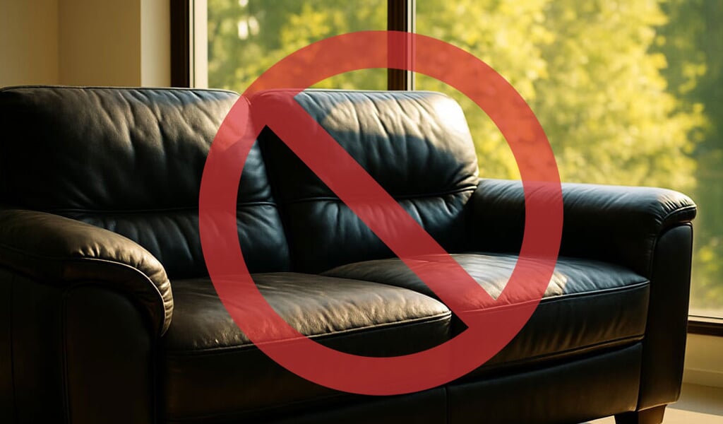 Canapé cuir à la lumière directe du soleil